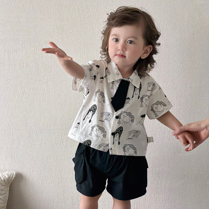 【BABY】夏新作コミックプリントシャツ、ワークショートパンツSK105322