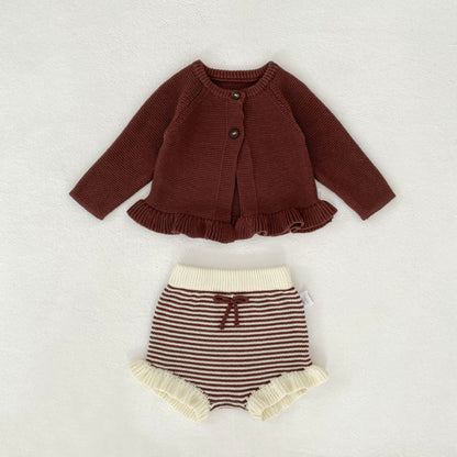 【BABY】フリルニットカーディガン、ショートパンツSK102513
