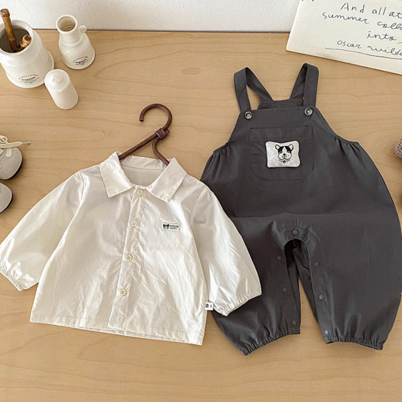 【BABY】わんちゃん刺繍サロペット＆シャツ2点セットSK103916