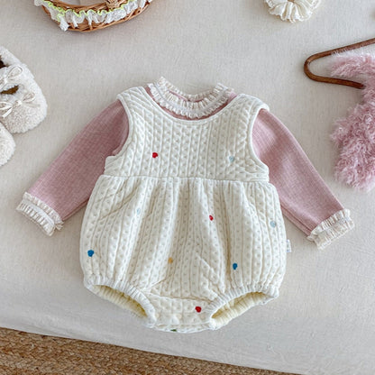 【BABY】冬新作カラフルハート裏起毛ロンパース、レースリブインナーSK102212