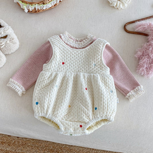 【BABY】冬新作カラフルハート裏起毛ロンパース、レースリブインナーSK102212
