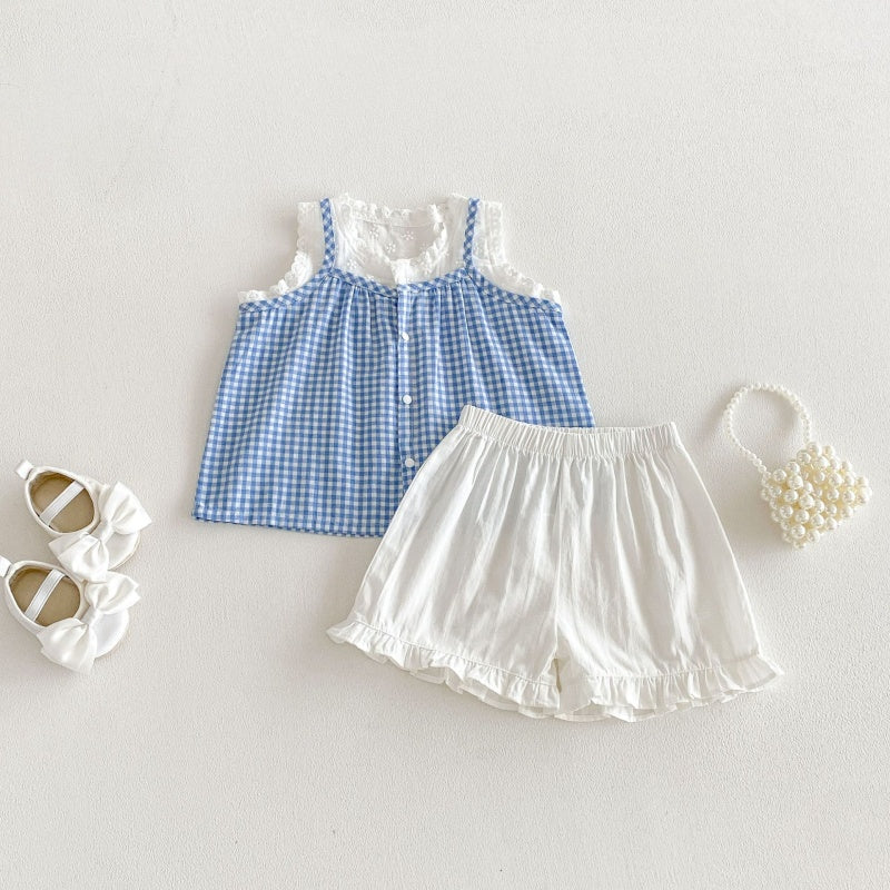【BABY&KID】夏新作キャミチェックシャツ＆ショートパンツSK105802