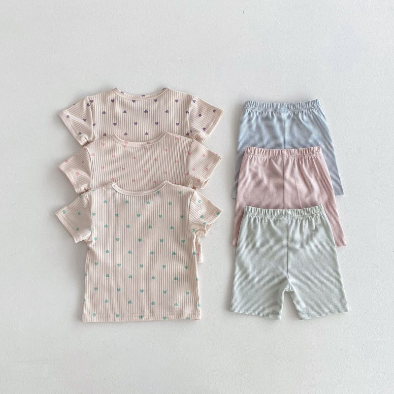 【BABY&KID】夏新作 ハートTシャツ＆ボーダーショートパンツSK080212
