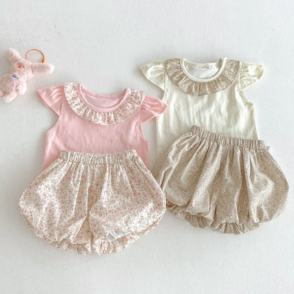 【BABY&KID】夏新作 フリル襟トップス＆フラワーパンツSKO71217