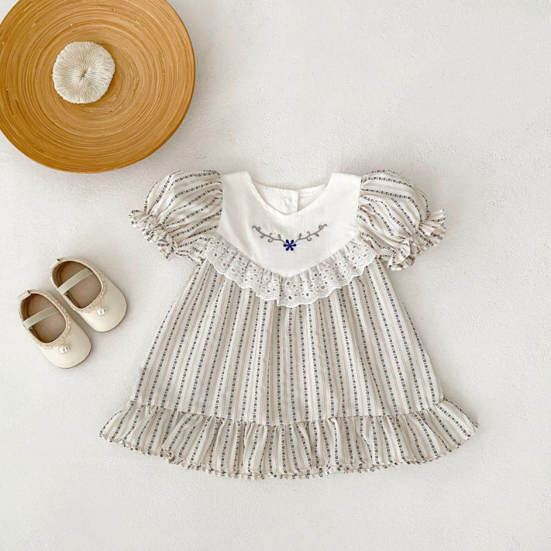 【BABY&KID】夏新作 ストライプパフスリーブワンピースSK080113
