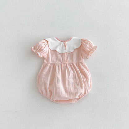 【BABY】夏新作 綿ガーゼ刺繍ロンパースSK090303