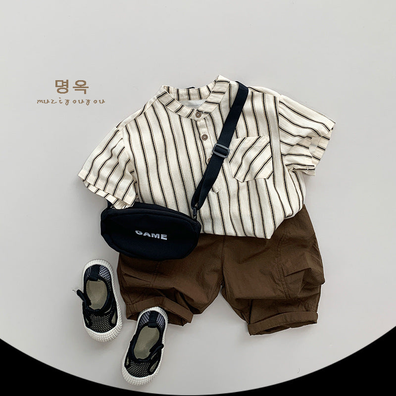 【BABY&KID】夏新作 韓国風ストライプ半袖トップスSK080811