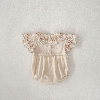 【BABY】夏新作 オールコットン刺繍花襟ロンパースSK062310
