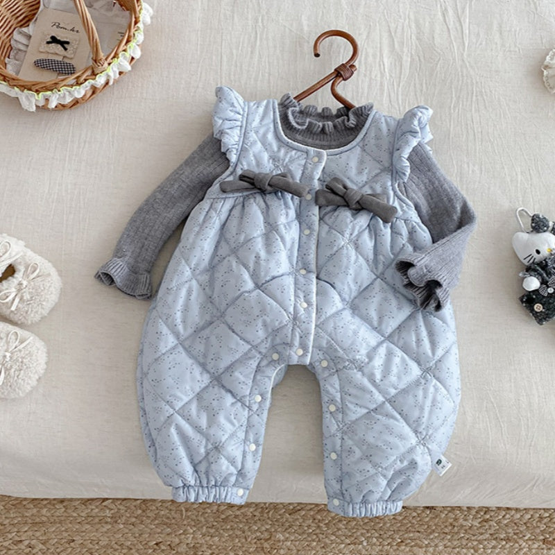 【BABY】冬新作小花柄蝶結び裏起毛カバーオールSK102704