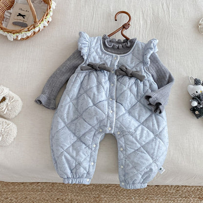 【BABY】冬新作小花柄蝶結び裏起毛カバーオールSK102704