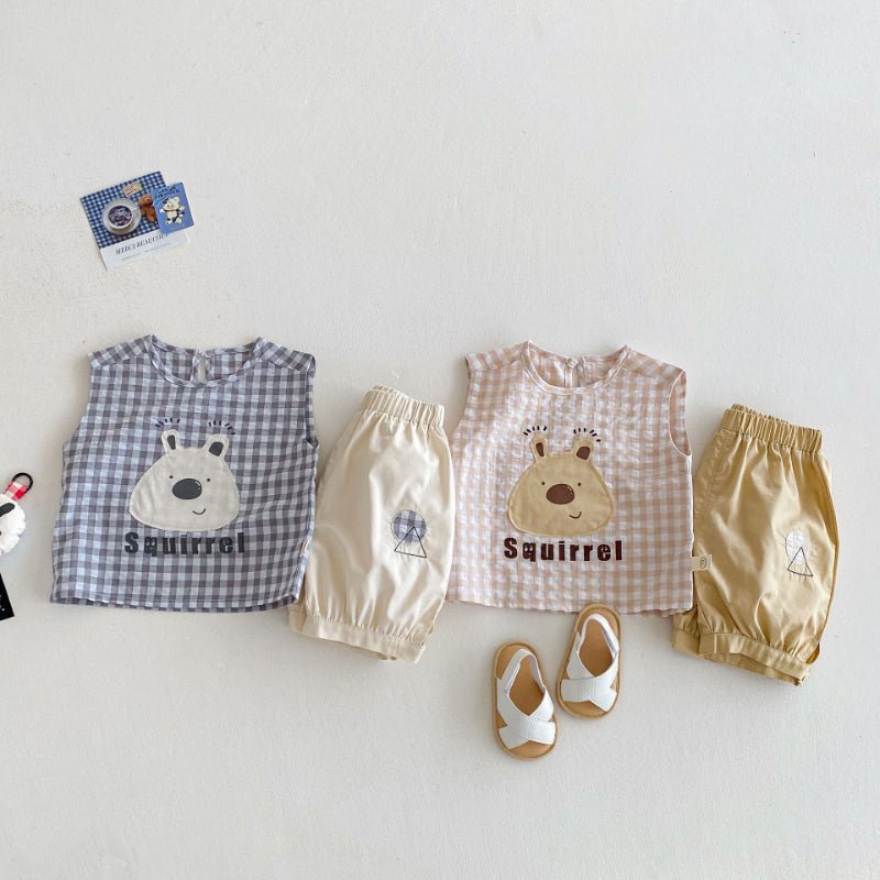 【BABY&KID】夏新作 チェッククマトップス＆パンツセットSK080605