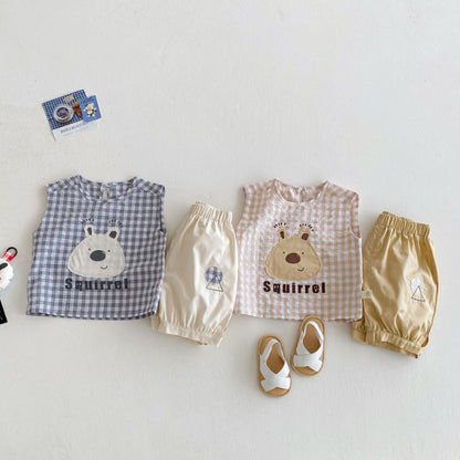 【BABY&KID】夏新作 チェッククマトップス＆パンツセットSK080605
