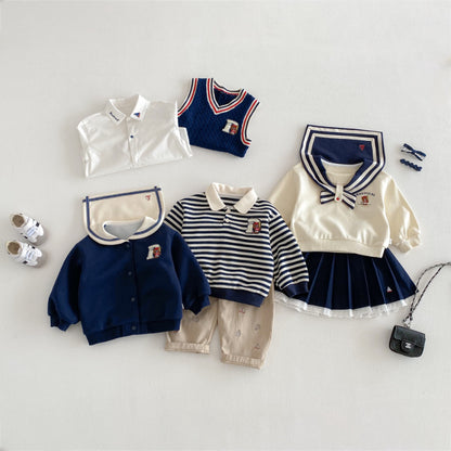 【BABY&KID】くま刺繍ボーダーポロシャツ、マリンカラーアウター、ニットベストSK103717