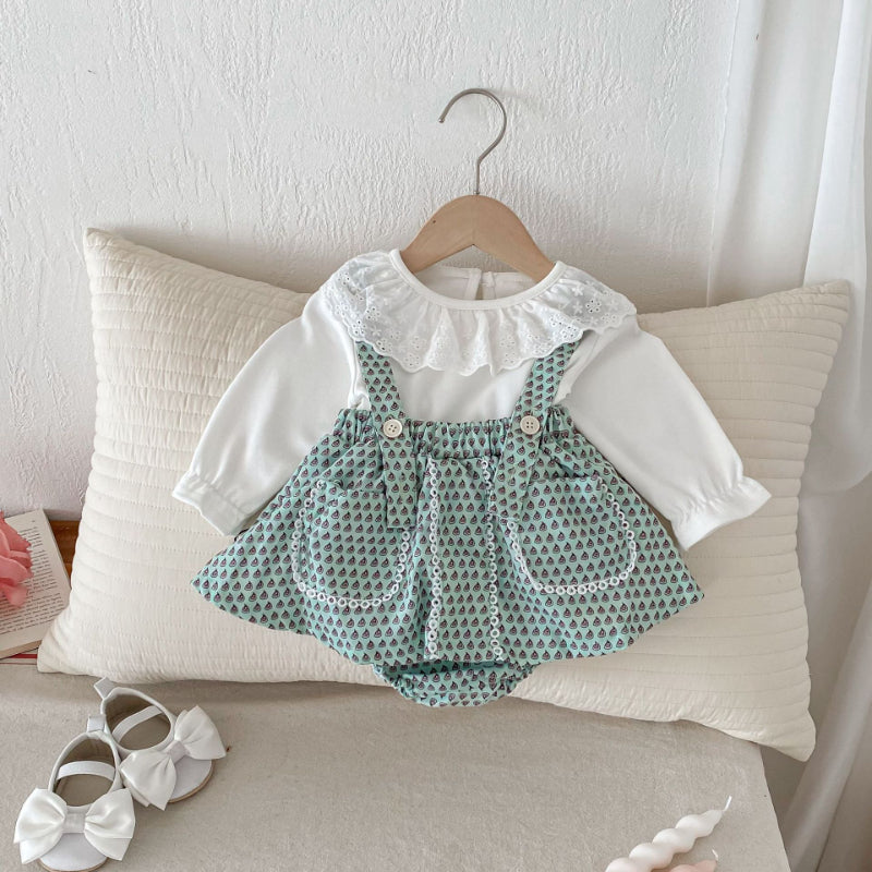 【BABY】花柄サロペットスカート、長袖TシャツSK100331