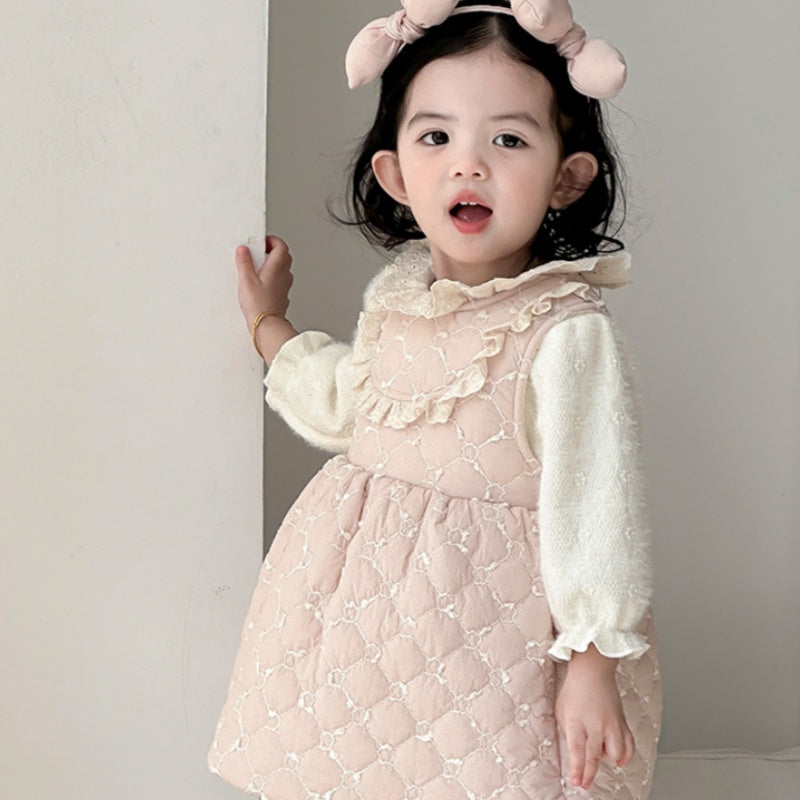 【BABY】冬新作レース襟キルティング裏起毛ワンピースSK102723