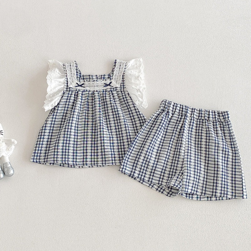 【BABY】夏新作チェックフリルスリーブセットアップSK104812