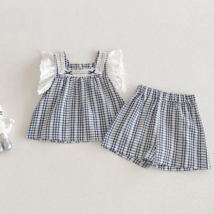 【BABY】夏新作チェックフリルスリーブセットアップSK104812