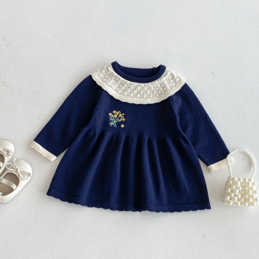 【BABY&KID】小花刺繍ニットワンピースSK092701