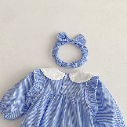 【姉妹服】ブルーストライプロンパース、ワンピースSK101113