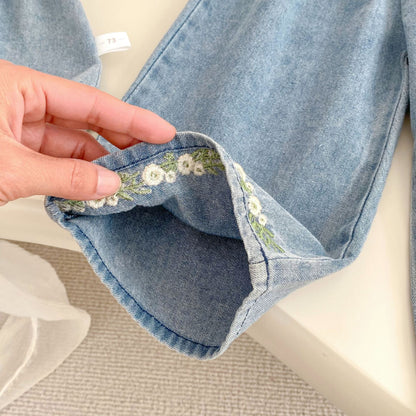 【BABY&KID】夏新作 フラワー刺繍デニムセットアップSK081531