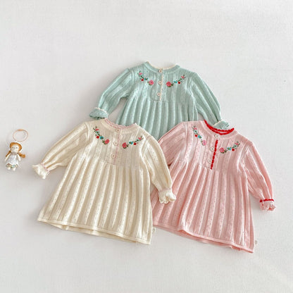 【BABY&KID】フリル襟花刺繍ニットワンピースSK104119