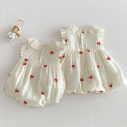 【BABY&KID】夏新作 さくらんぼ刺繍ロンパース、ワンピースSK105117