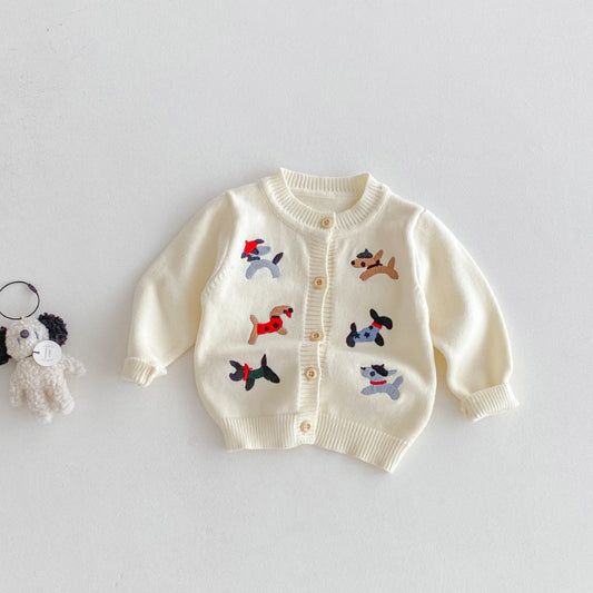 【BABY】わんちゃん刺繍ニットカーディガンSK092426