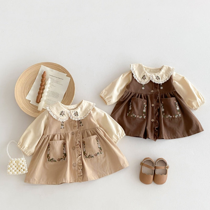 【BABY&KID】花刺しゅう入り丸襟トップス、ノースリーブワンピースSK050807