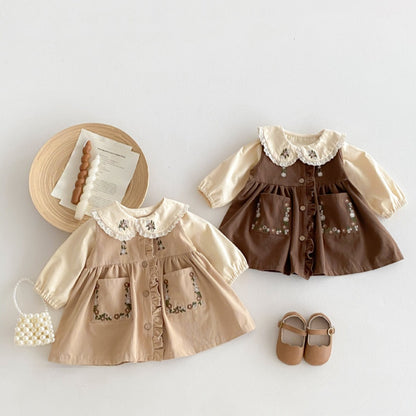 【BABY&KID】花刺しゅう入り丸襟トップス、ノースリーブワンピースSK050807