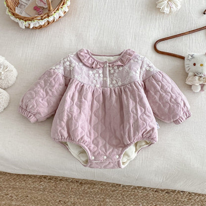 【BABY】冬新作フリル切り替えキルティング裏起毛カバーオールSK102719