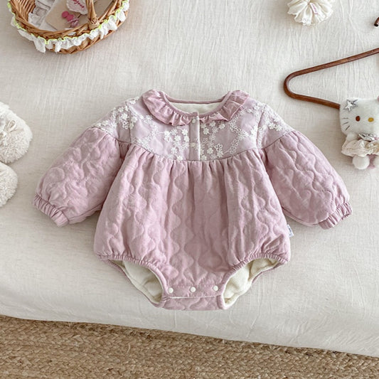 【BABY】冬新作フリル切り替えキルティング裏起毛カバーオールSK102719