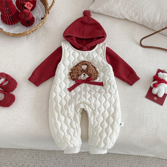 【BABY】冬新作キルティングわんちゃんカバーオール、フード付きニットSK103110