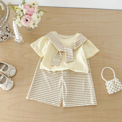 【BABY&KID】夏新作ケープ風半袖Tシャツ＆ボーダーワイドパンツSK105801