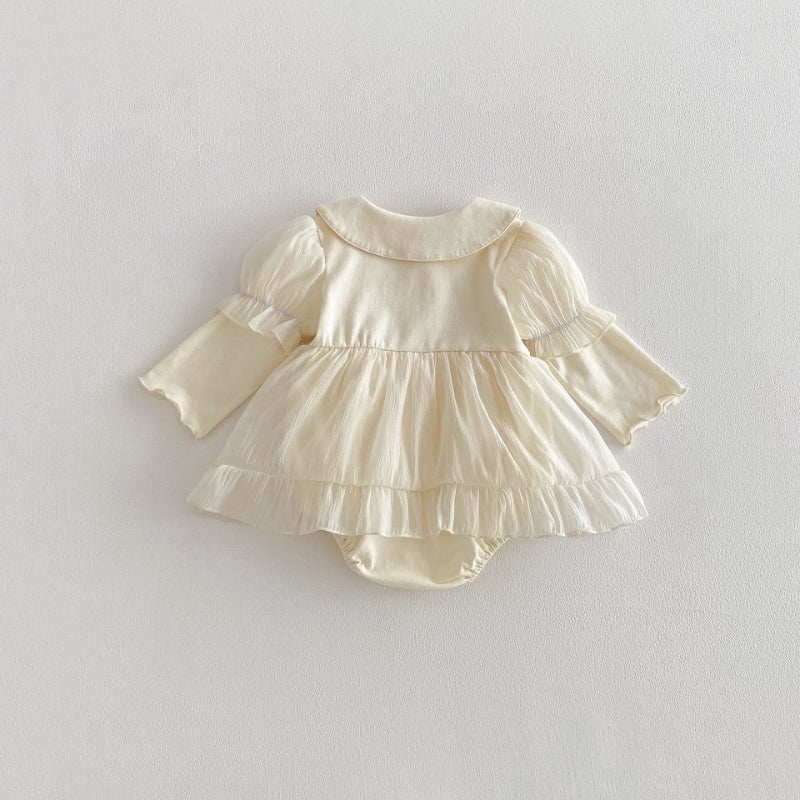 【BABY】韓国風パフスリーブチュールロンパースワンピSK103610