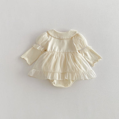 【BABY】韓国風パフスリーブチュールロンパースワンピSK103610