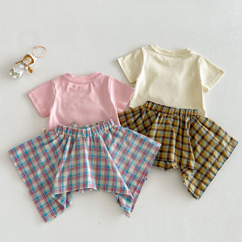 【BABY&KID】夏新作 立体カートゥーンTシャツ、チェックキュロットSK105219