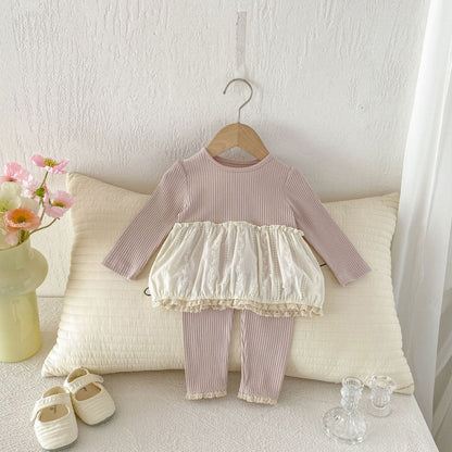 【BABY&KID】ラウンドネックフリル裾綿セットアップSK104307