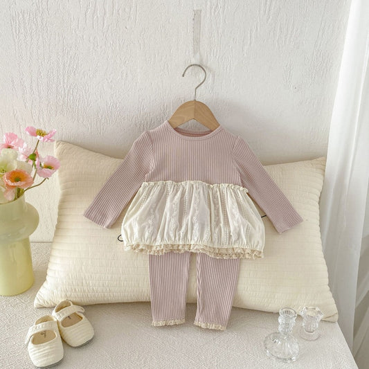 【BABY&KID】ラウンドネックフリル裾綿セットアップSK104307