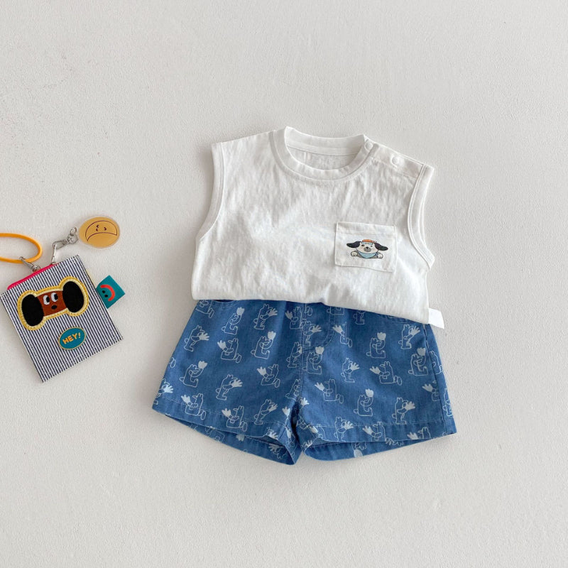 【BABY&KID】夏新作 ドッグポケットTシャツ、フルプリントショーツSK080609