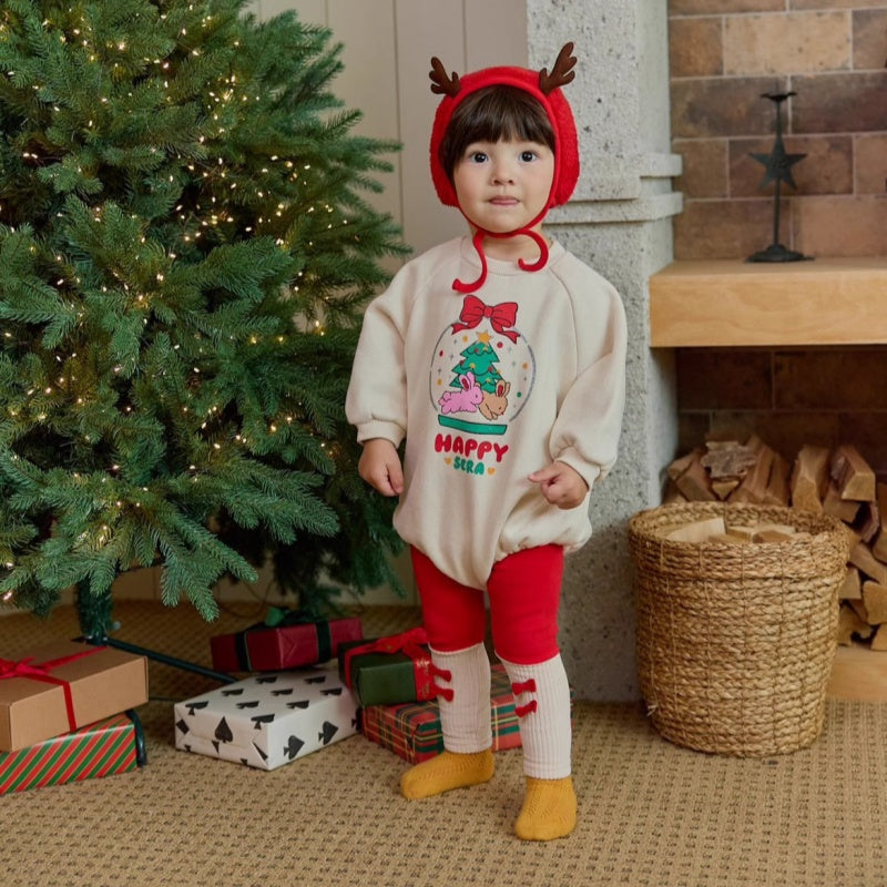 【BABY】ツリー＆うさぎ柄ロンパース、蝶結びレギンス、角帽子SK102816