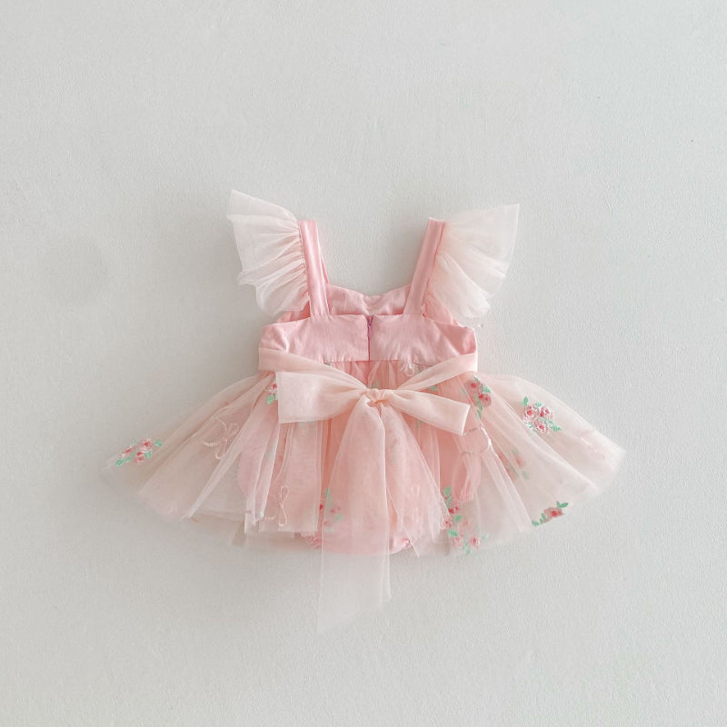 【BABY】夏新作 フラワー刺繍プリンセスロンパースワンピSK081708