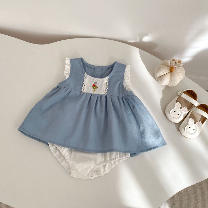 【BABY&KID】夏新作 韓国風花刺繍セットアップ、ワンピースSK104931
