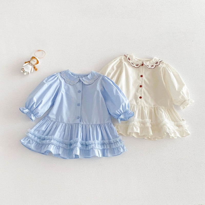 【BABY&KID】韓国風刺繍丸襟ワンピースSK104126