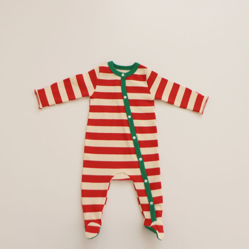 【BABY】ボーダークリスマス風カバーオール＆帽子セットSK102810
