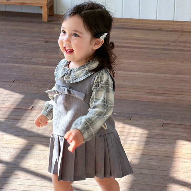 【BABY】韓国風スクールワンピース＆チェックシャツSK103707