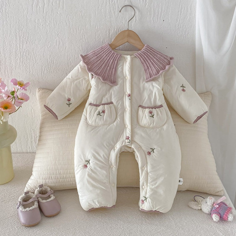 【BABY】冬新作小花柄キルティングニット襟あったかカバーオールSK103103