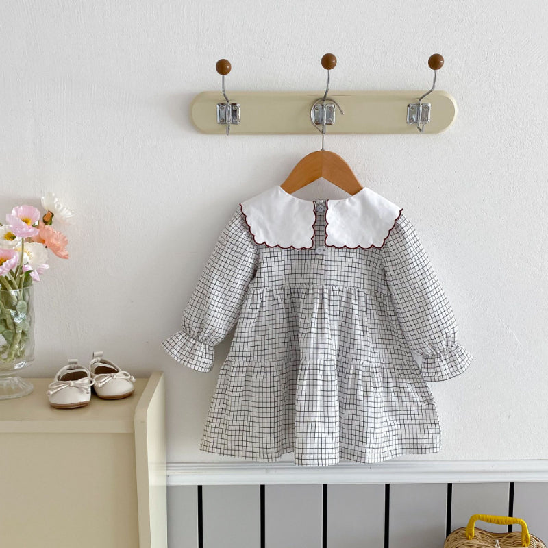 【BABY&KID】チェック花柄刺繍ワンピースSK011006