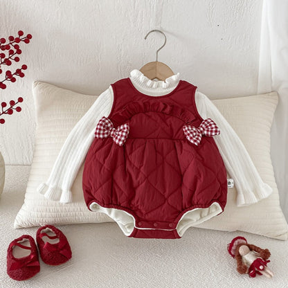 【BABY】冬新作キルティング蝶結びあったかロンパースSK103108
