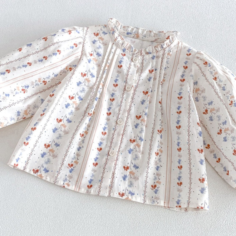【BABY&KID】小花柄シャツ、刺繍ジャンパースカートSK107210