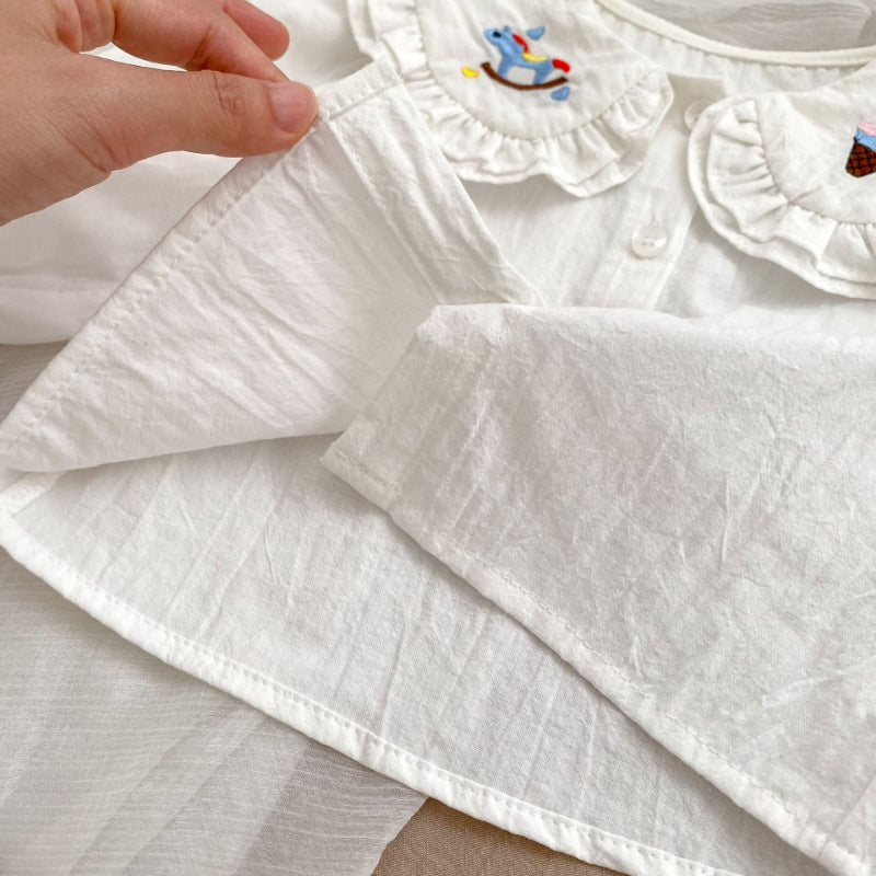 【BABY&KID】くま刺繍ジャンパースカート、カートゥーン刺繍襟ブラウスSK100841